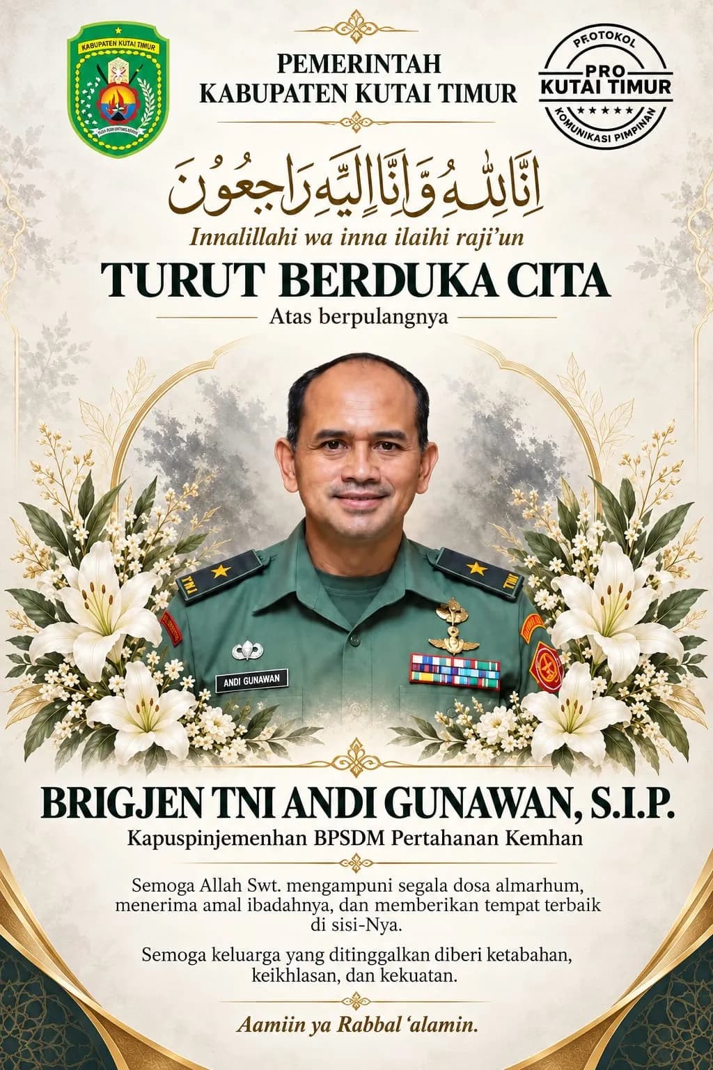 Brigjen TNI Andi Gunawan Wafat, Kutai Timur Kenang Pengabdiannya di Sangatta