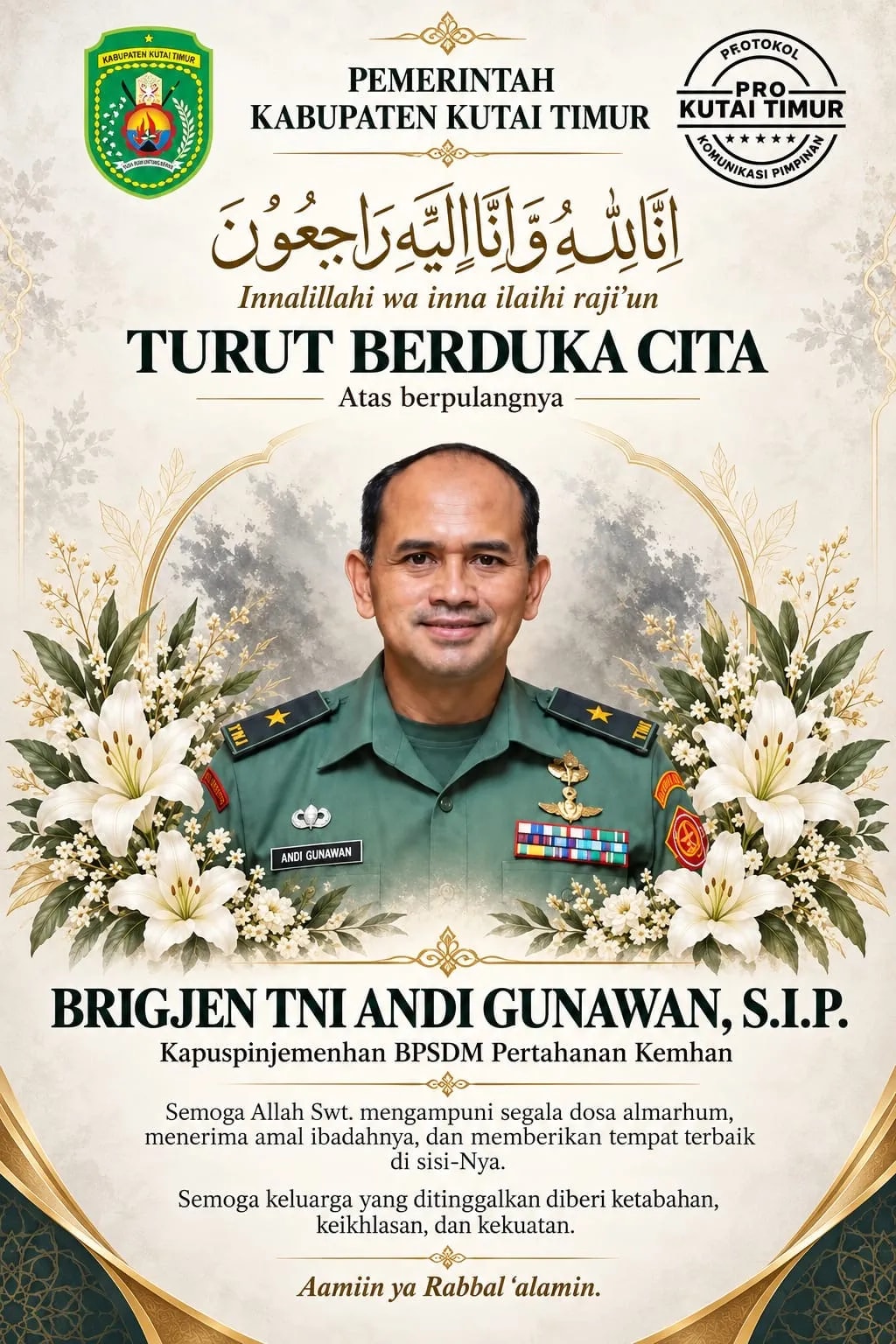 Brigjen TNI Andi Gunawan Wafat, Kutai Timur Kenang Pengabdiannya di Sangatta