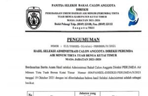 Tujuh Nama Lolos Seleksi Administrasi Calon Direksi Perumdam TTB