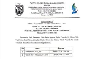 Dua Nama Terpilih Anggota Direksi Perumdam TTB Kutim